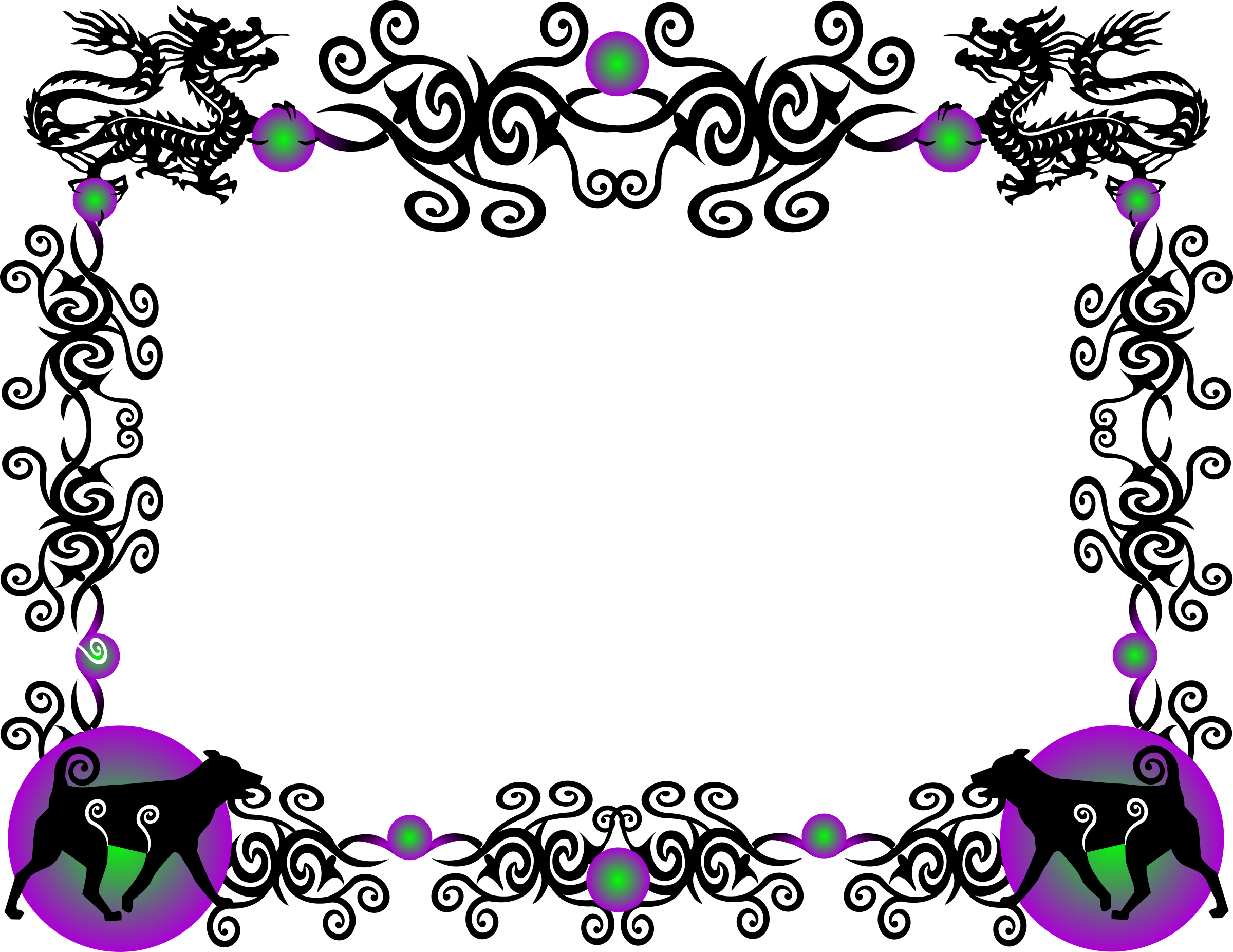 New Years Dog Clipart Graphic Freeuse Library Clipart - Chinese Dragon Border Design - Png Download (2400x1853), Png Download