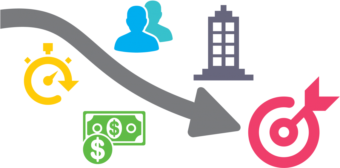 Arrow Going Through Icons Of Resources People, Time, - Resources Money Space People Clipart (1200x696), Png Download