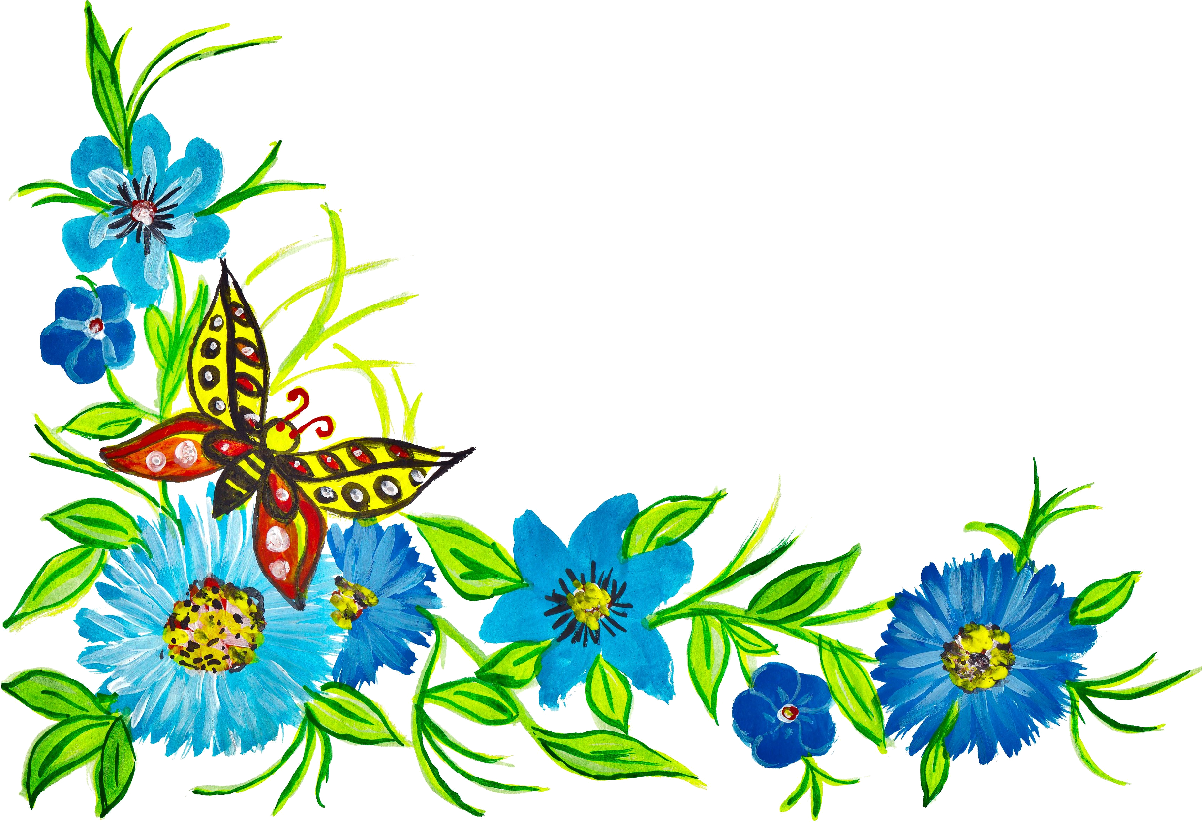 Floral With Butterfly Border Clipart Png Transparent Png (2443x1671), Png Download