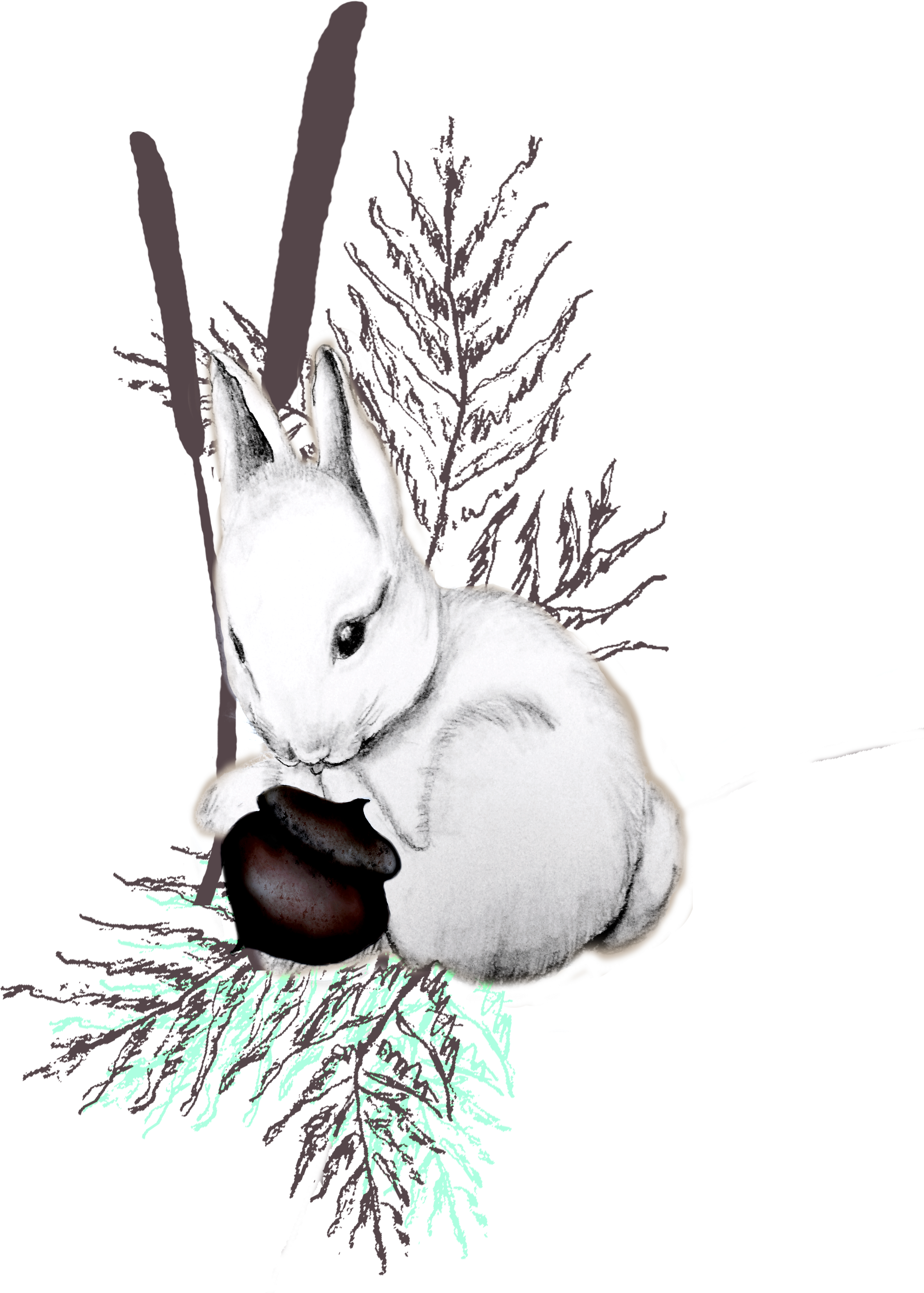 Vintage Style White Bunny In Nature Perfect For A Kids - Illustration Clipart (4500x5400), Png Download
