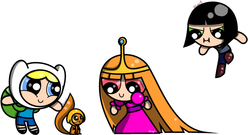 Powerpuff Girls As Adenture Time Finn The Human, Vampire - Meninas Super Poderosas Base Clipart (900x571), Png Download