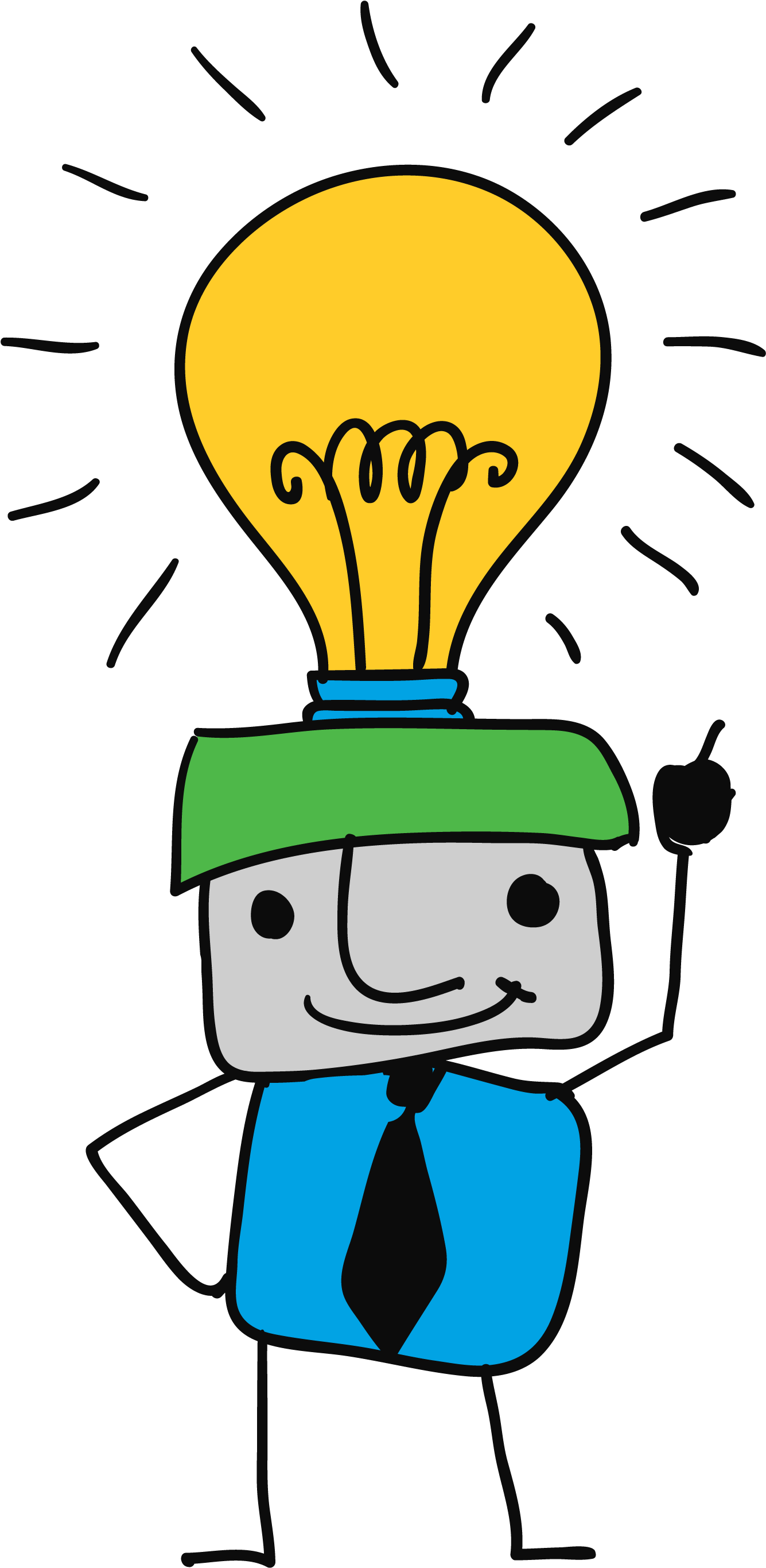 A Drawing Of A Person With A Lit Light Bulb On Their - Cartoon Clipart (1584x2917), Png Download