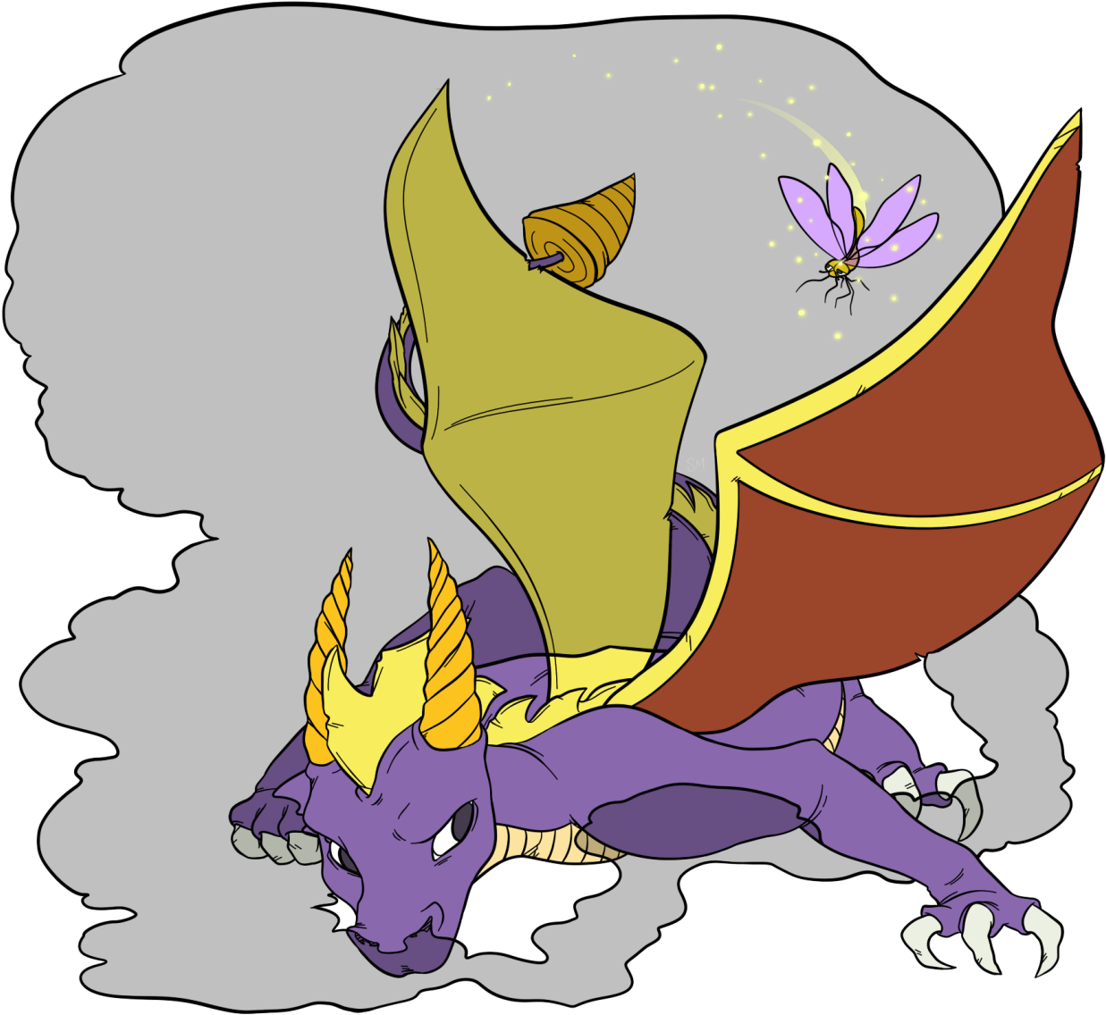 Spyro And Sparks - Cartoon Clipart (1280x1166), Png Download