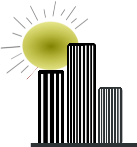 Skyscrapers Silhouettes With The Sun Vector Graphics - Building Clip Art - Png Download (600x600), Png Download