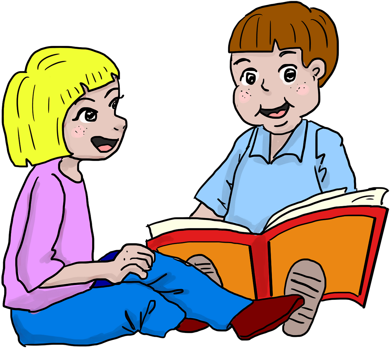 Download Schoolkids Reading A Book Clipart - Membaca Buku Kartun Png