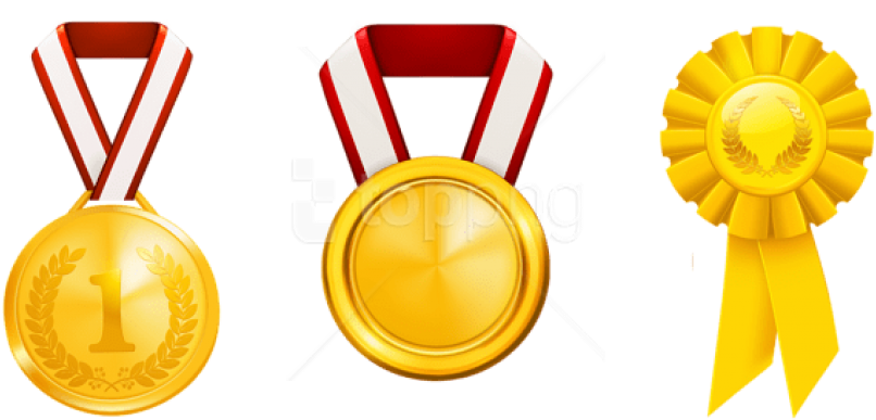 Free Png Download Prizes Honors Set Clipart Png Photo - Gold Medal Badge Vector Transparent Png (806x387), Png Download