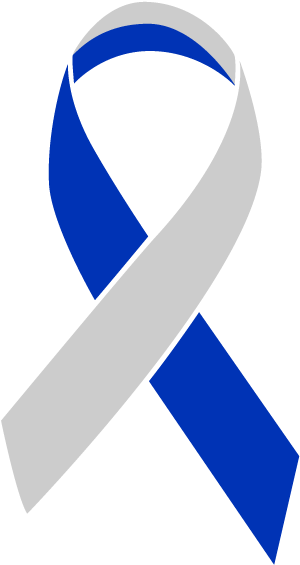 Blue And Silver Colored Living With Cancer Ribbon - Cancer Ribbon Blue Clipart (601x601), Png Download