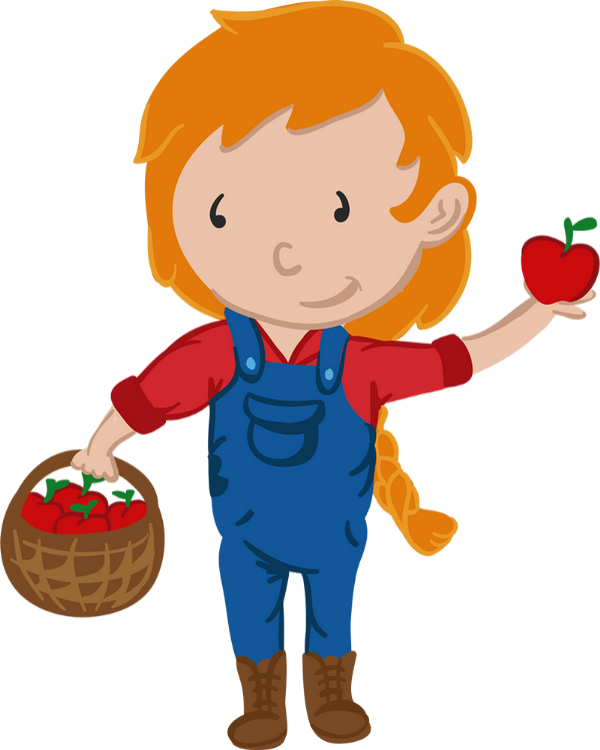 Illustration Png Fille Et Panier De Pommes - Cartoon Clipart (600x750), Png Download