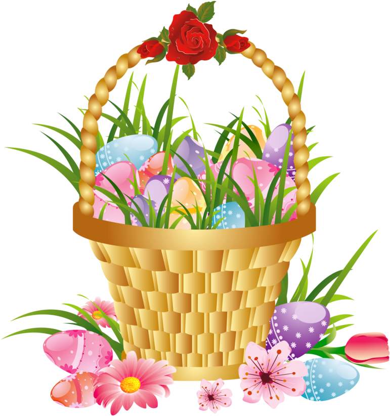 Easter Basket Bunny Png Hd Pn - Clip Art Easter Flowers Transparent Png (800x846), Png Download
