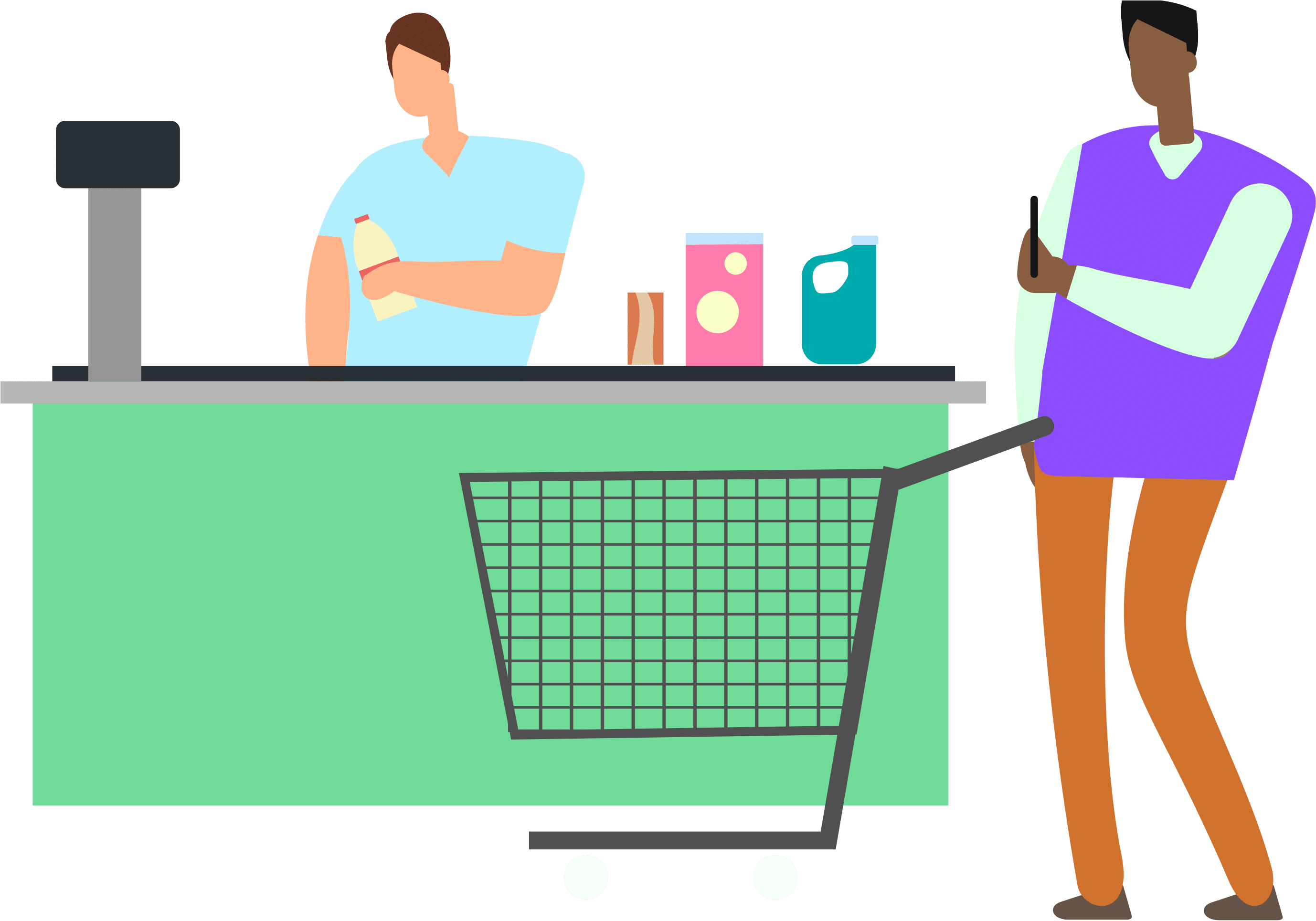 Man Looking At Budget App On Phone At Grocery Store - Illustration Clipart (2778x1928), Png Download