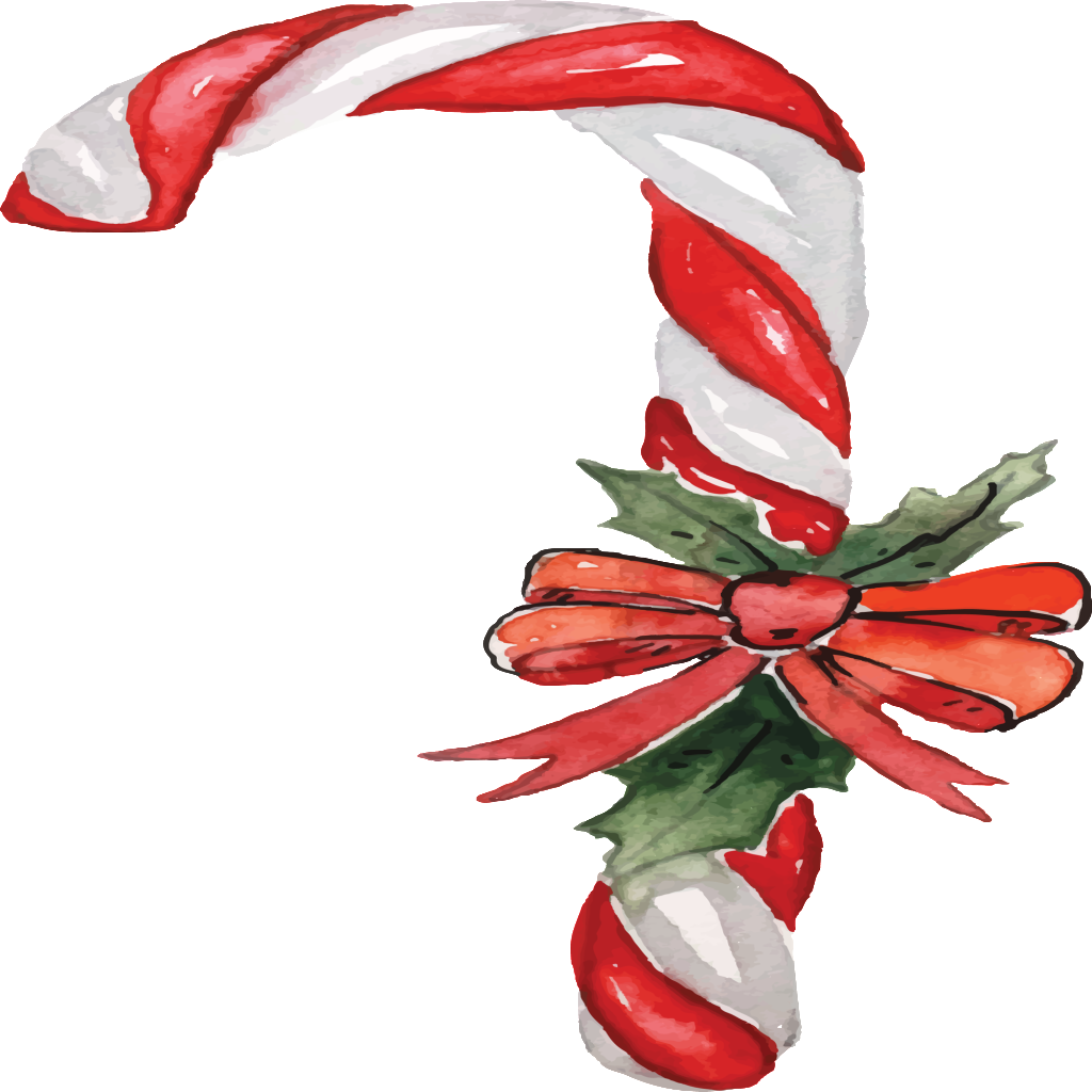 Hand Painted Watercolor Christmas Crutches Transparent - Candy Cane Clipart (1024x1024), Png Download