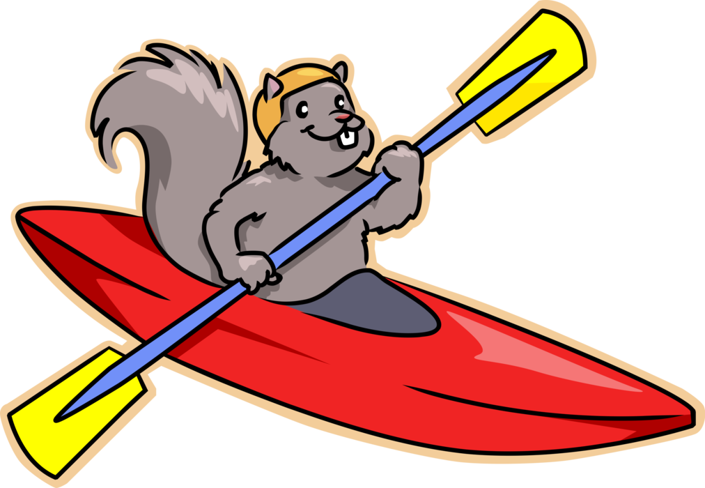 Vector Illustration Of Kayaker Squirrel Enjoys Paddling - Kayaking Cartoon Clipart (1012x700), Png Download