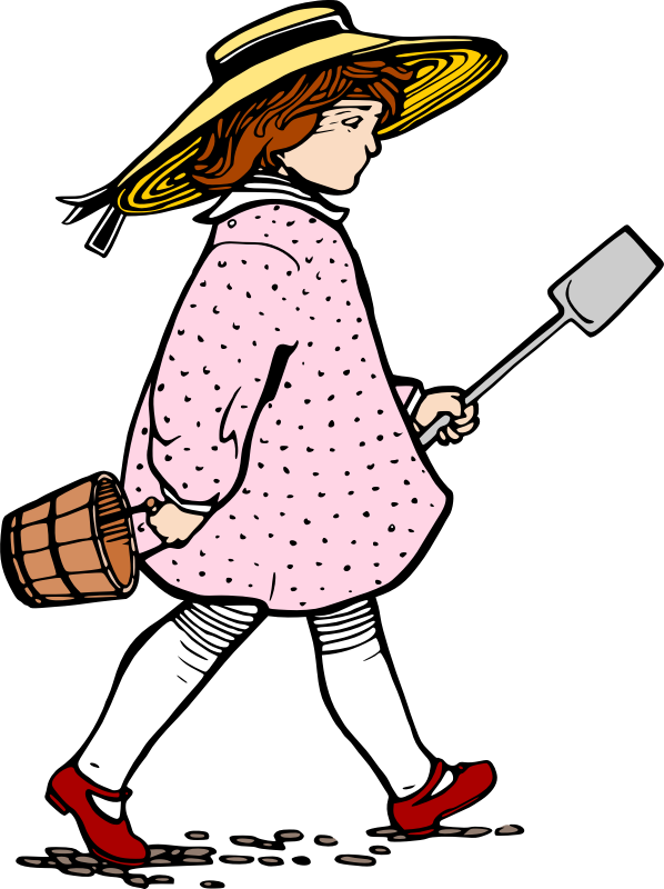 Girl Pail Shovel - Vintage Girl Illustration Victorian Clipart (598x800), Png Download