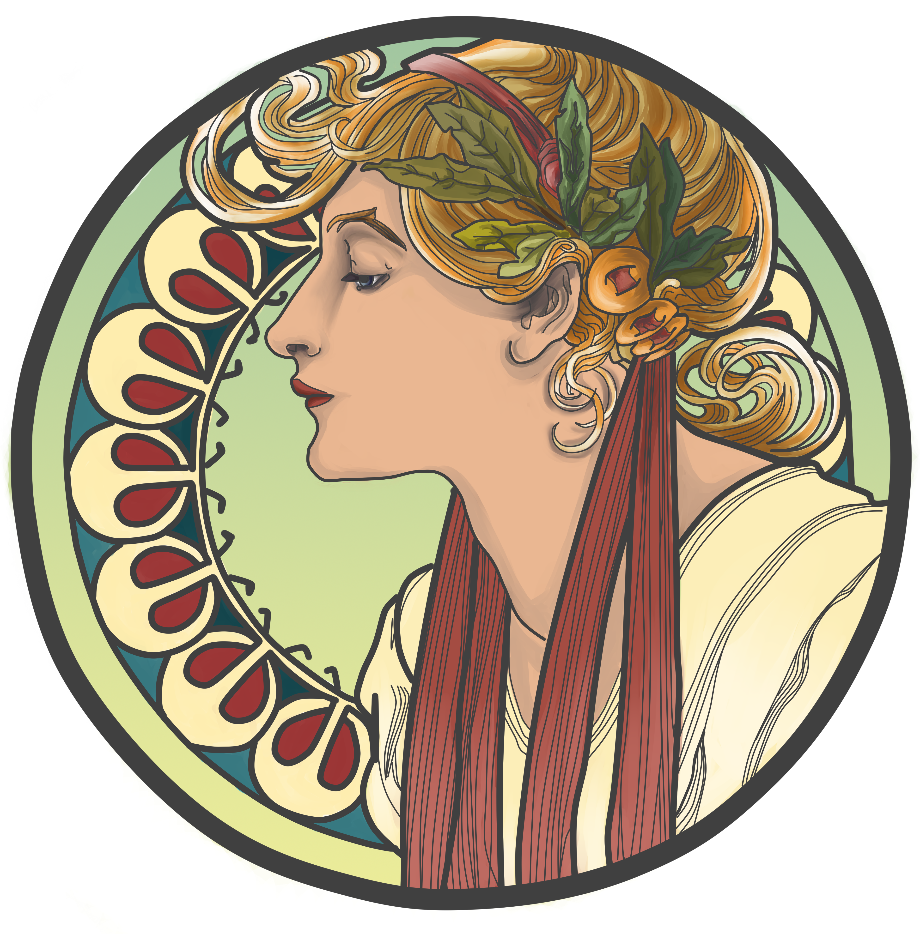Nouveau Year Arts - Art Nouveau Woman Face Clipart (3831x3891), Png Download