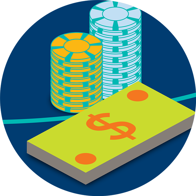 Two Stacks Of Poker Chips Next To A Stack Of Cash - Circle Clipart (637x637), Png Download