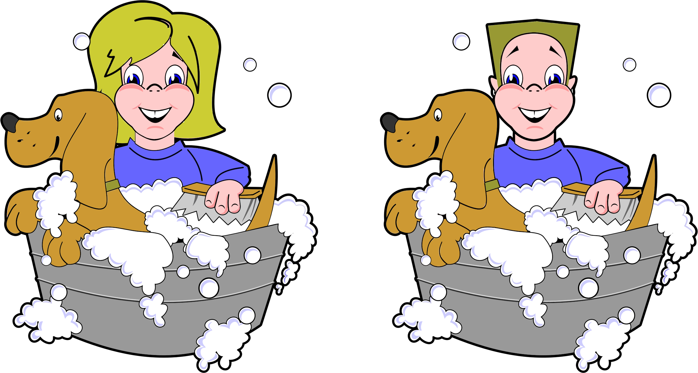 Clipart - Bathing The Dog Clipart - Png Download (2363x1264), Png Download