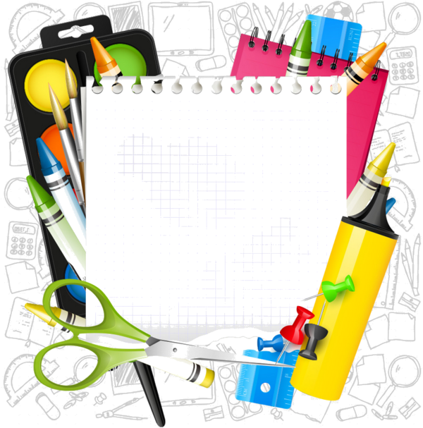 Cartoon School Supplies Background Clipart (600x614), Png Download