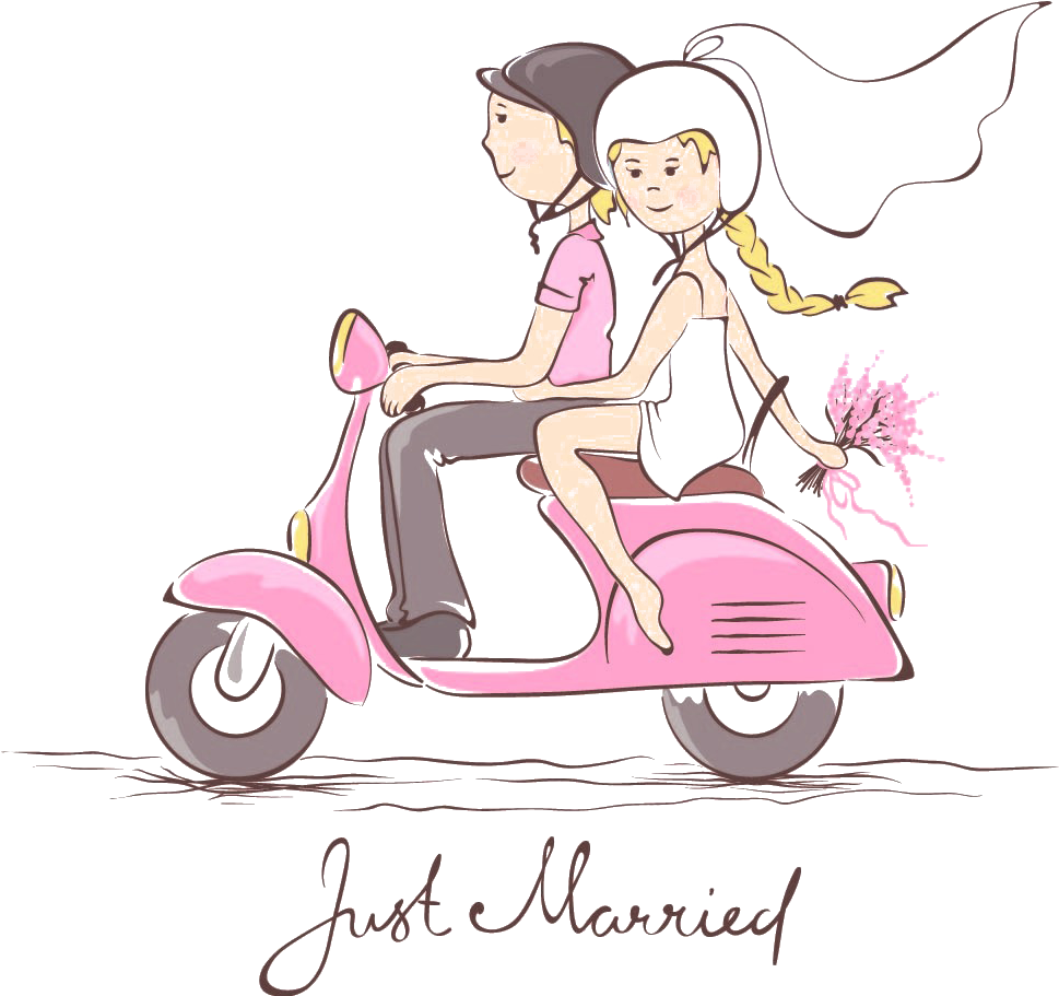 Scooter Wedding Bridegroom Motorcycle Invitation Couple - Just Married Clipart Png Transparent Png (968x961), Png Download
