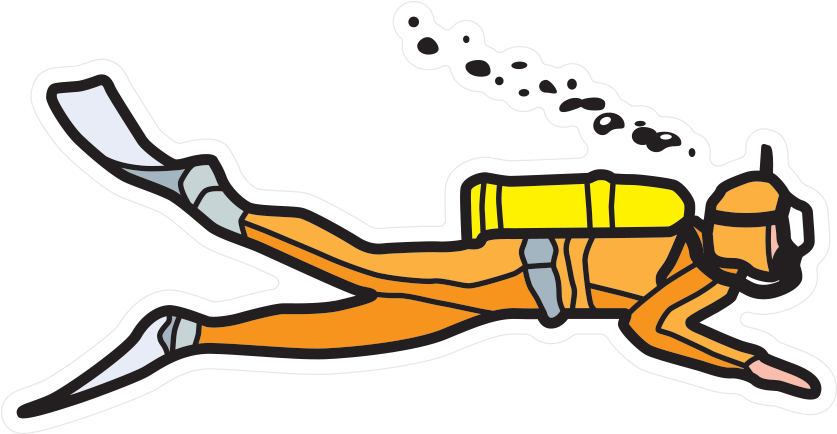 Orange Scuba Diving Self Adhesive Sticker Clipart (1000x565), Png Download