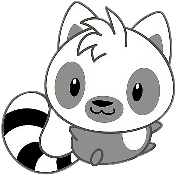 #freetoedit #cute #kawaii #racoon #grey #white #black - Ring Tailed Lemur Drawing Clipart (578x576), Png Download