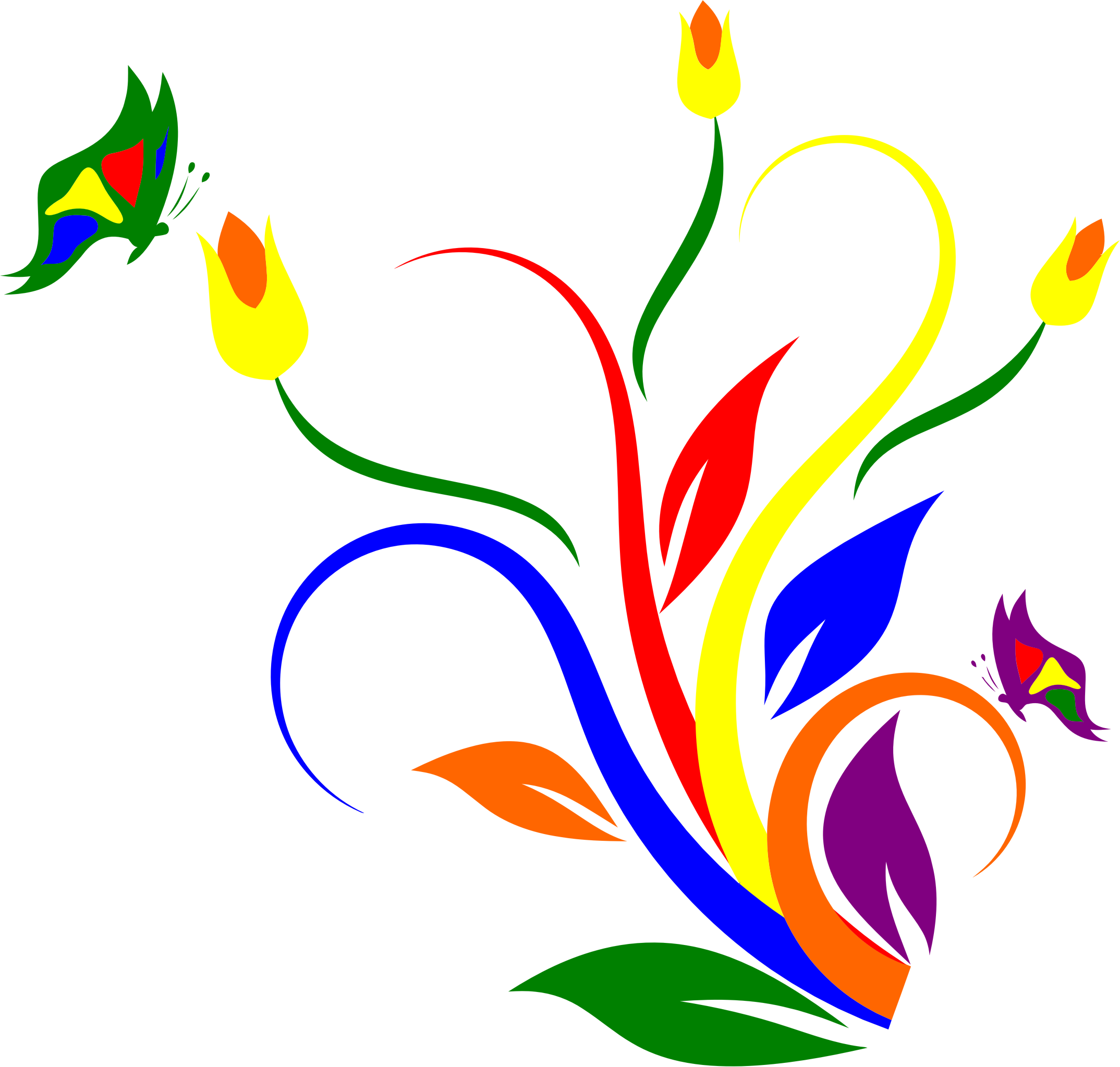 Beautiful Butterflies And Flowers Png - Butterfly Flower Clip Art Transparent Png (2148x2047), Png Download