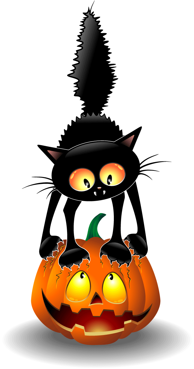 Black Cat Halloween Clip Art - Cartoon Cat Halloween Png Transparent Png (850x1311), Png Download