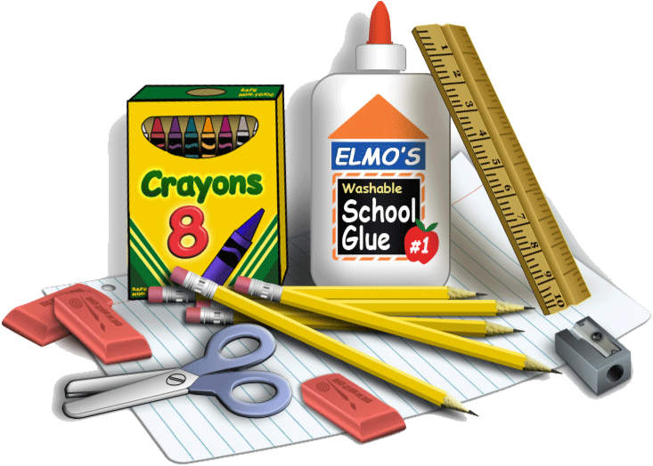 Back To School Supplies Png Clip Art Black And White - Schools Supplies Png Transparent (733x524), Png Download