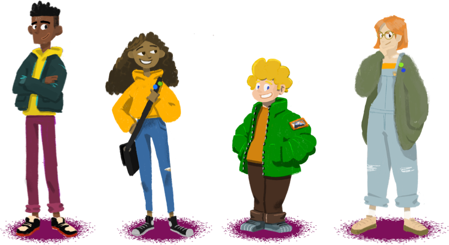 An Illustration Of Two Young Girls And Boys Standing - Cartoon Clipart (893x488), Png Download