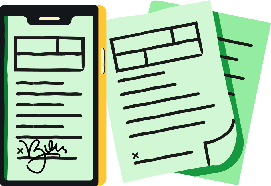 Illustration Of A Phone With A Signed Document, Next Clipart (948x652), Png Download