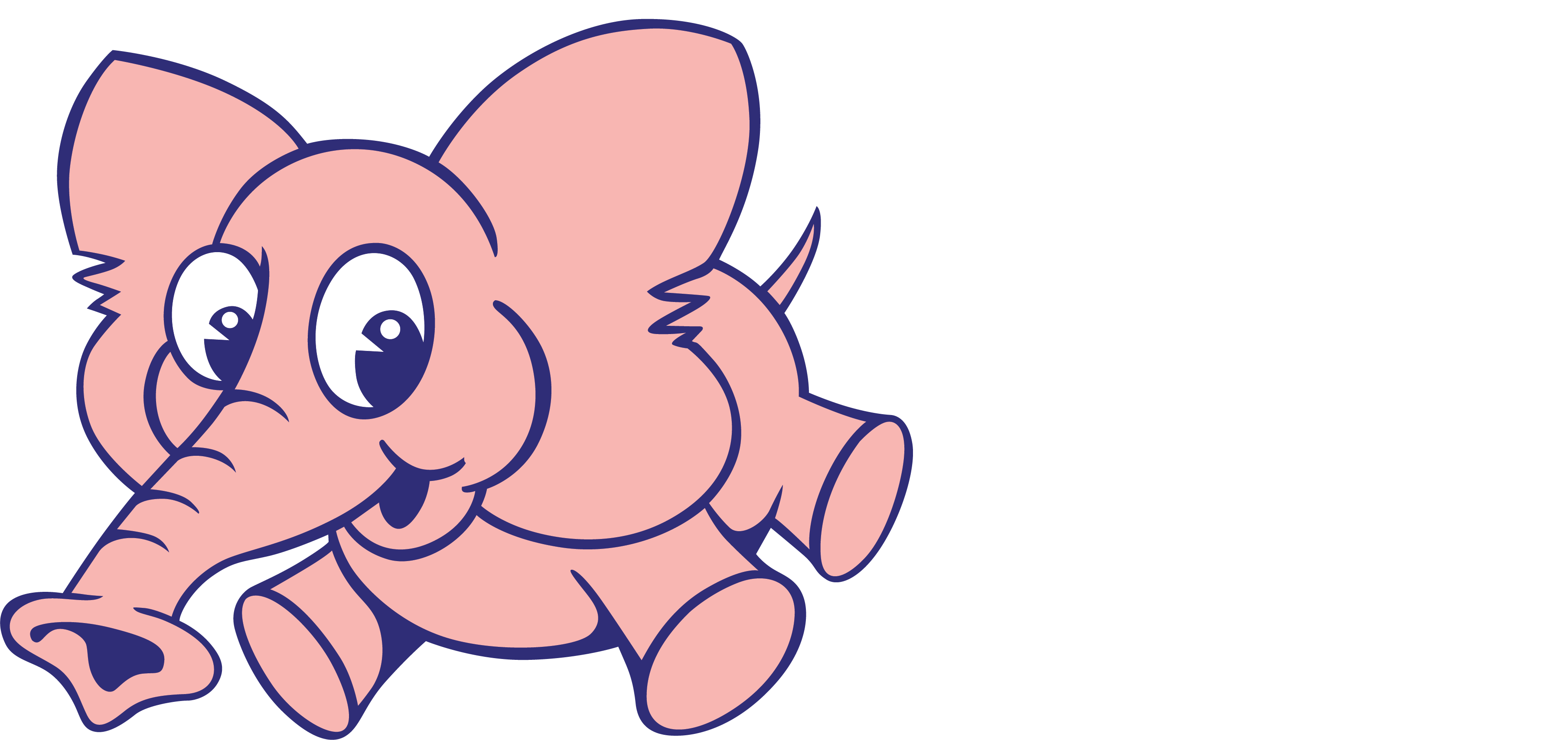 Pink Elephant Kids Parties - Cartoon Clipart (3617x1708), Png Download