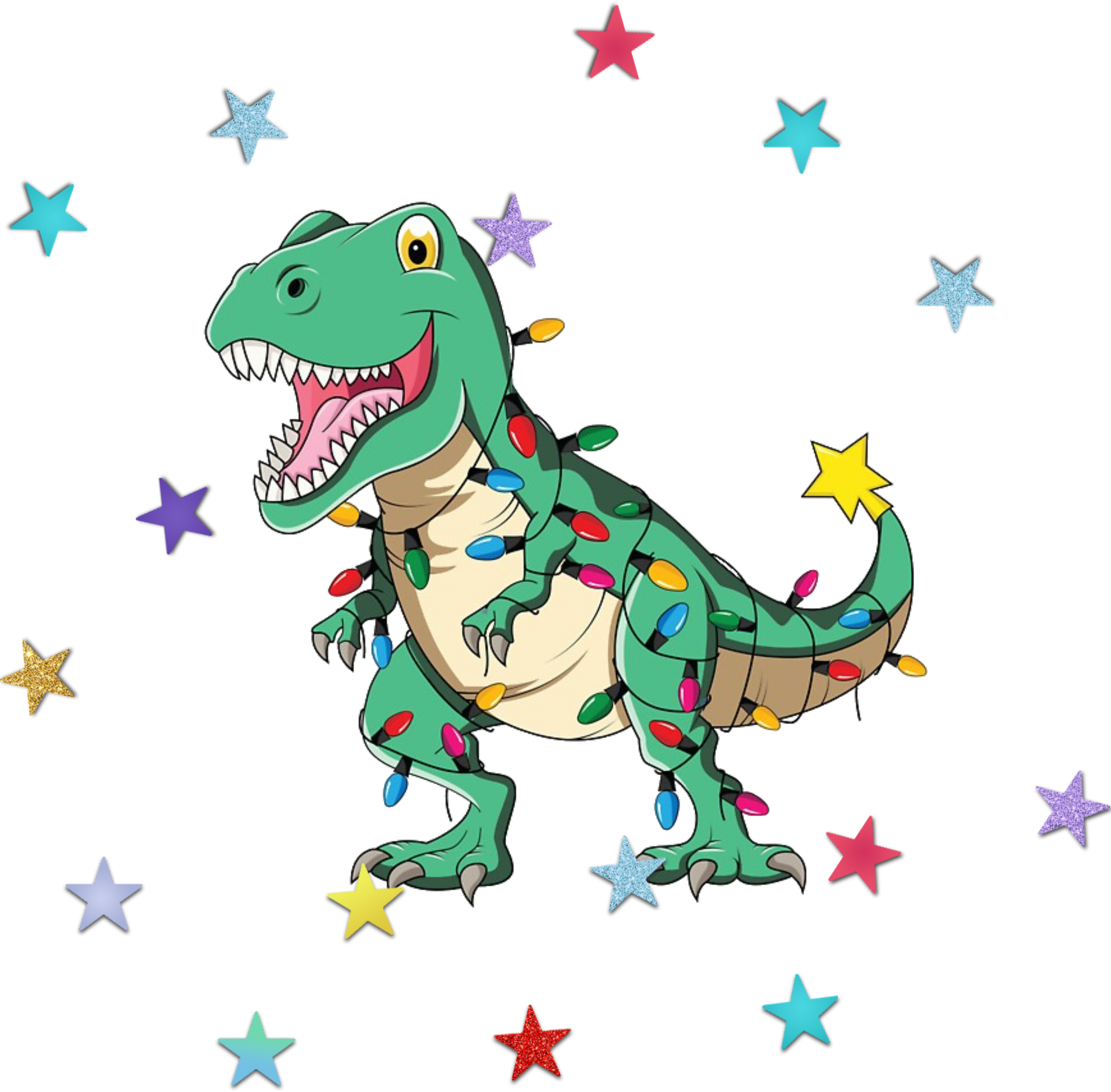 #t-rex #christmaslights #dinosaur #stars #christmas - Cartoon Clipart (3464x3464), Png Download