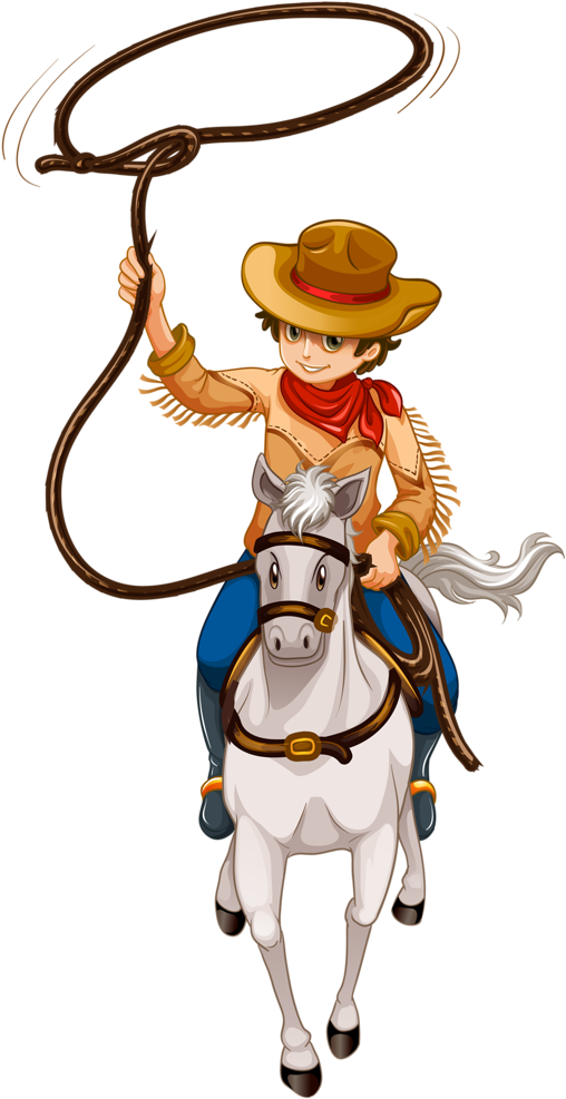 Cowboy E Cowgirl - Cartoon Of Man Riding Horse Clipart (508x987), Png Download