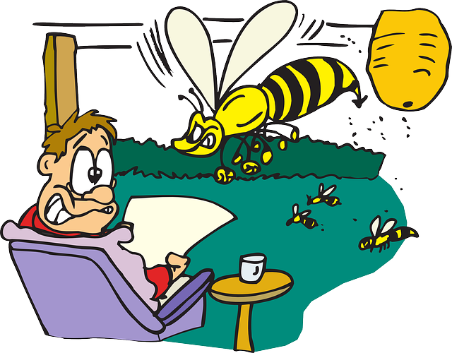 House, Man, Male, Angry, Human, Cartoon, Upset, Hive - Man Scared Of Bee Clipart (640x500), Png Download