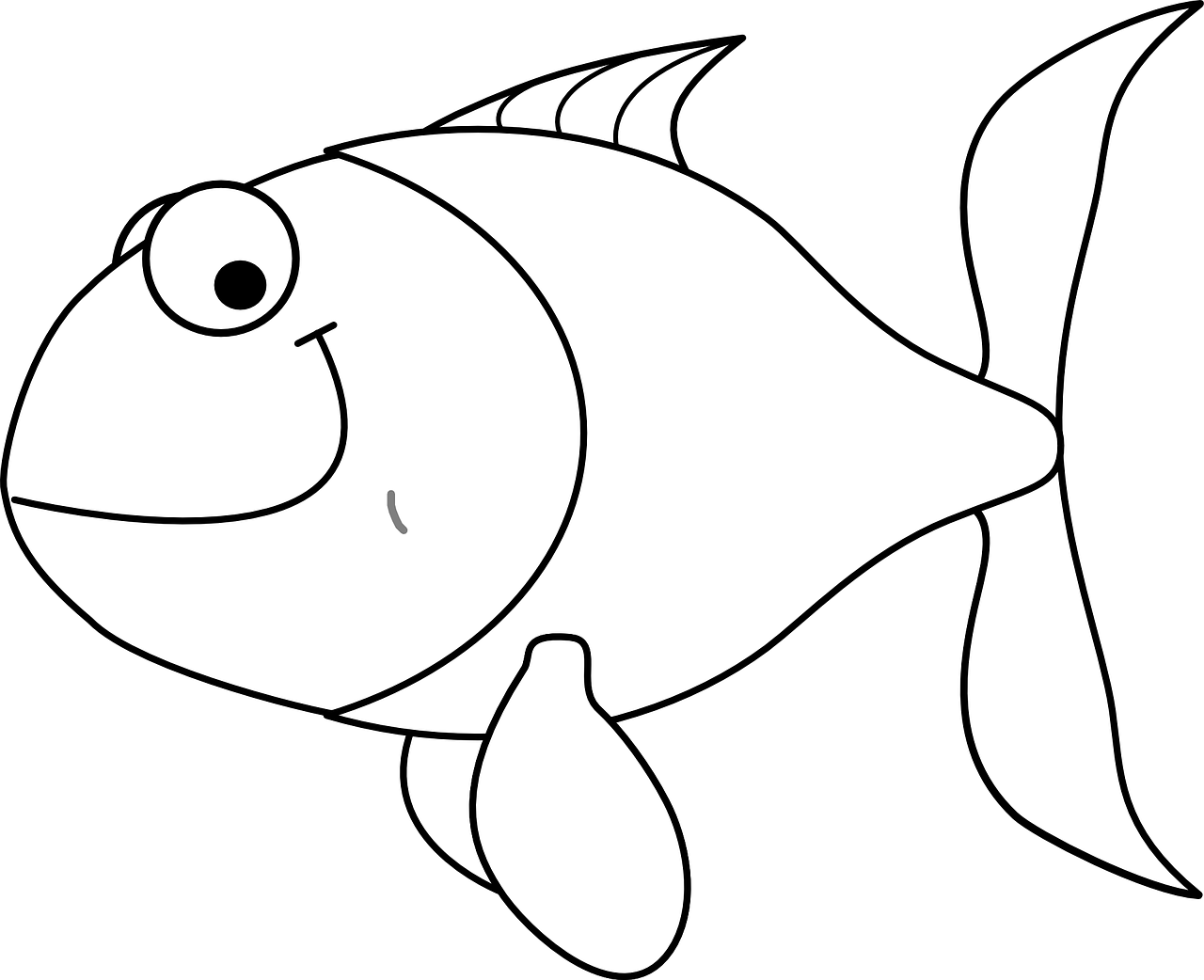 Fish Coloring Pages For Kids - Black And White Fish In Water Clipart - Png Download (1280x1042), Png Download