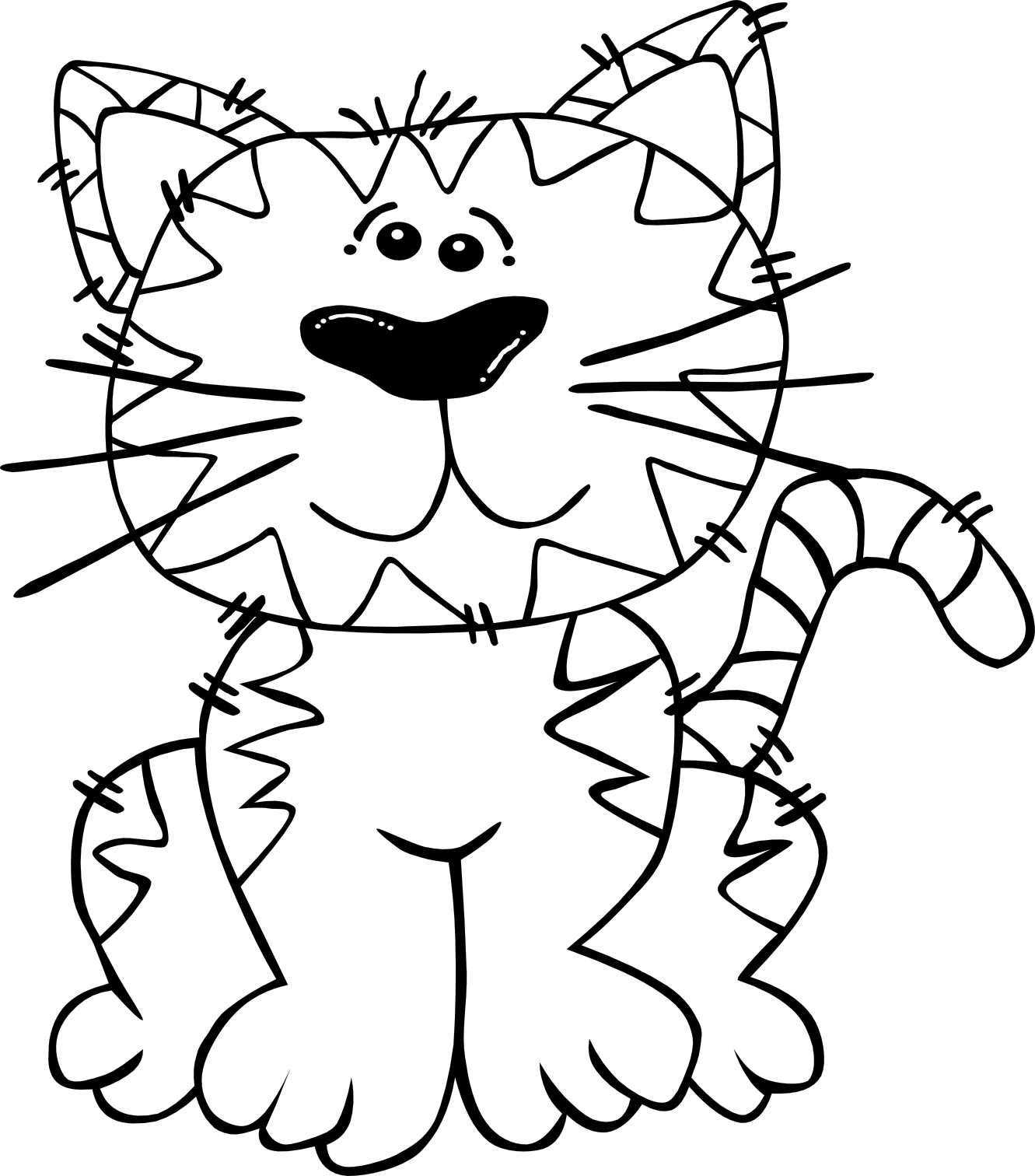 G Cartoon Cat Sitting - Cat Cartoon Black And White Clipart (704x800), Png Download