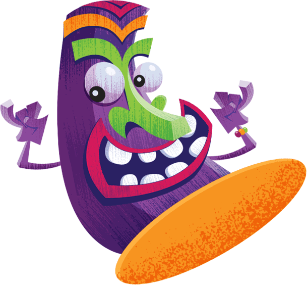 Surfing Tiki - Cartoon Clipart (609x564), Png Download