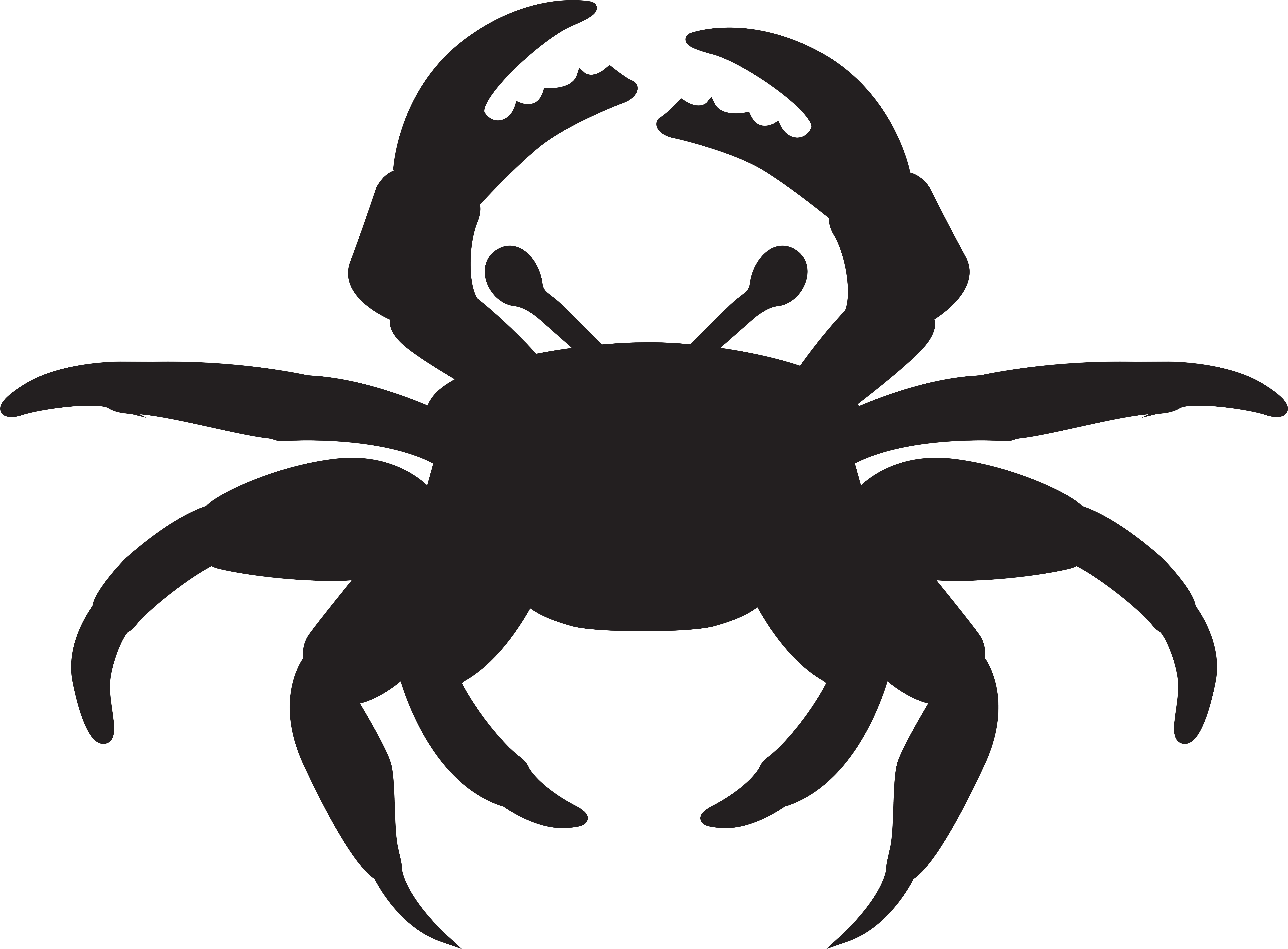 Crab Silhouette Clip Art - Silhouette Crab Clipart Black And White - Png Download (8000x5895), Png Download
