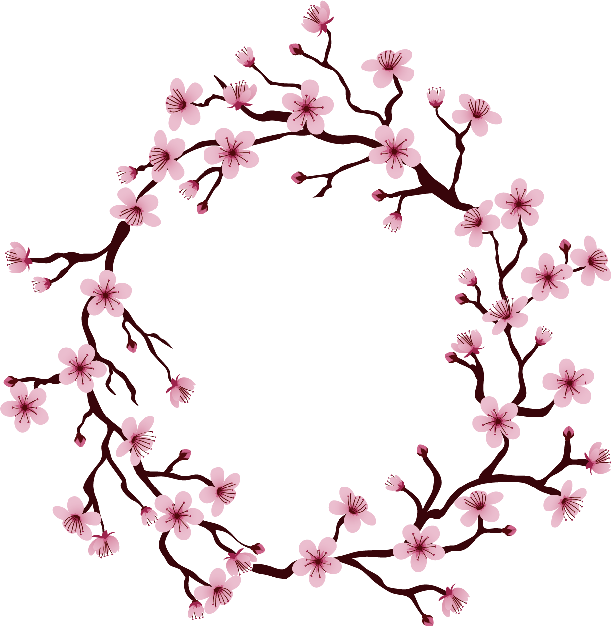 #cherryblossoms #flowers #branches #flowerwreath #wreath - Pattern For Cherry Blossom Flower Clipart (1300x1268), Png Download
