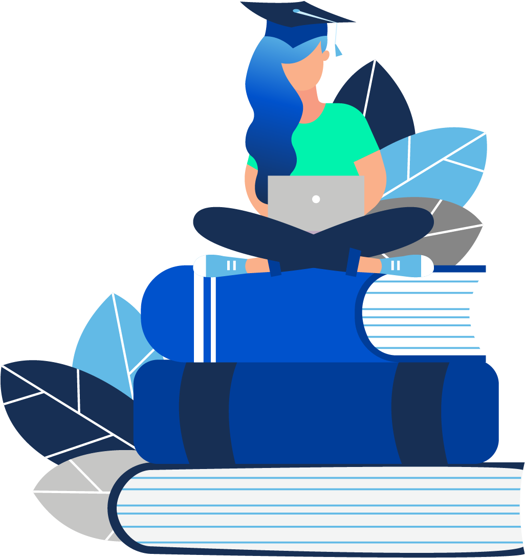 Female Law Student Sitting Atop Stack Of Books With - Cartoon Clipart (1064x1116), Png Download