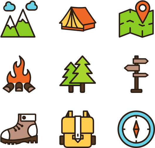Hiking Icons Free Vector - Hiking Cartoon Drawing Clipart (600x564), Png Download