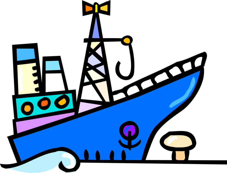 Vector Illustration Of Cargo Ship Or Freighter Ship Clipart (922x700), Png Download
