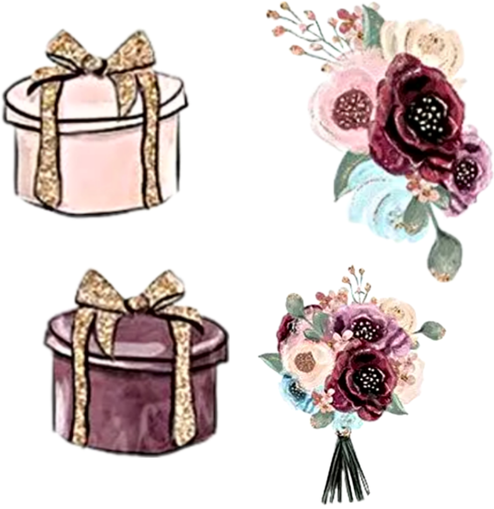 #watercolor #clipart #burgundy #flowers - Flowers In Cream And Purple Burgundy Png Transparent Png (1773x1773), Png Download
