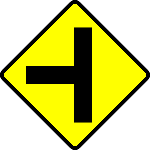 Caution T Junction Road Sign Clip Art Free Vector 4vector - You Must Turn Left At The Crossing Ahead - Png Download (600x600), Png Download