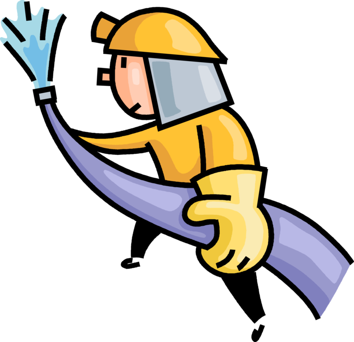 Vector Illustration Of Firefighter Fireman Fights Fire Clipart (725x700), Png Download