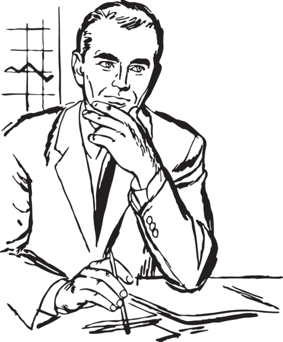 Man At Desk Drawing Clipart (580x702), Png Download