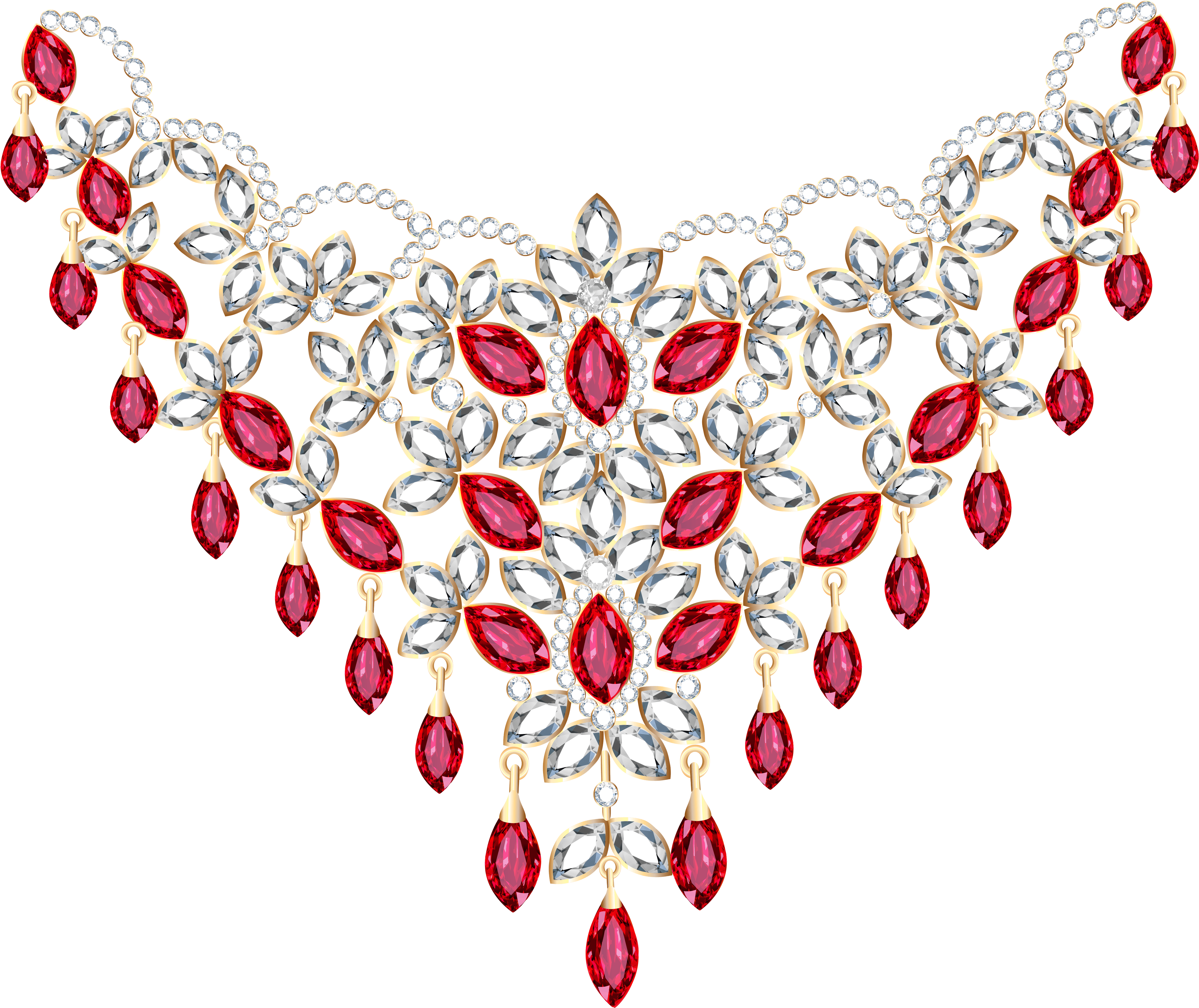 Transparent Diamond And Ruby Necklace Png Clipart - Transparent Background Golden Necklace Png (5092x4216), Png Download