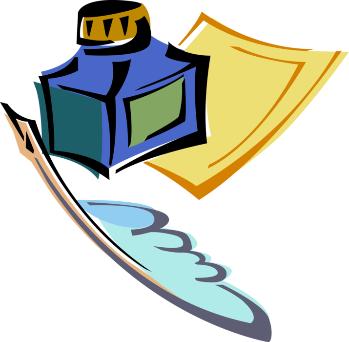 Vector Illustration Of Ink With Feather Quill Pen And - Hear Speak Read Write Clipart (715x700), Png Download