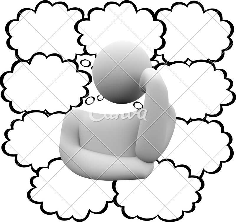 Drawing For Thinking Person - Person And Thought Bubbles Clipart (800x752), Png Download