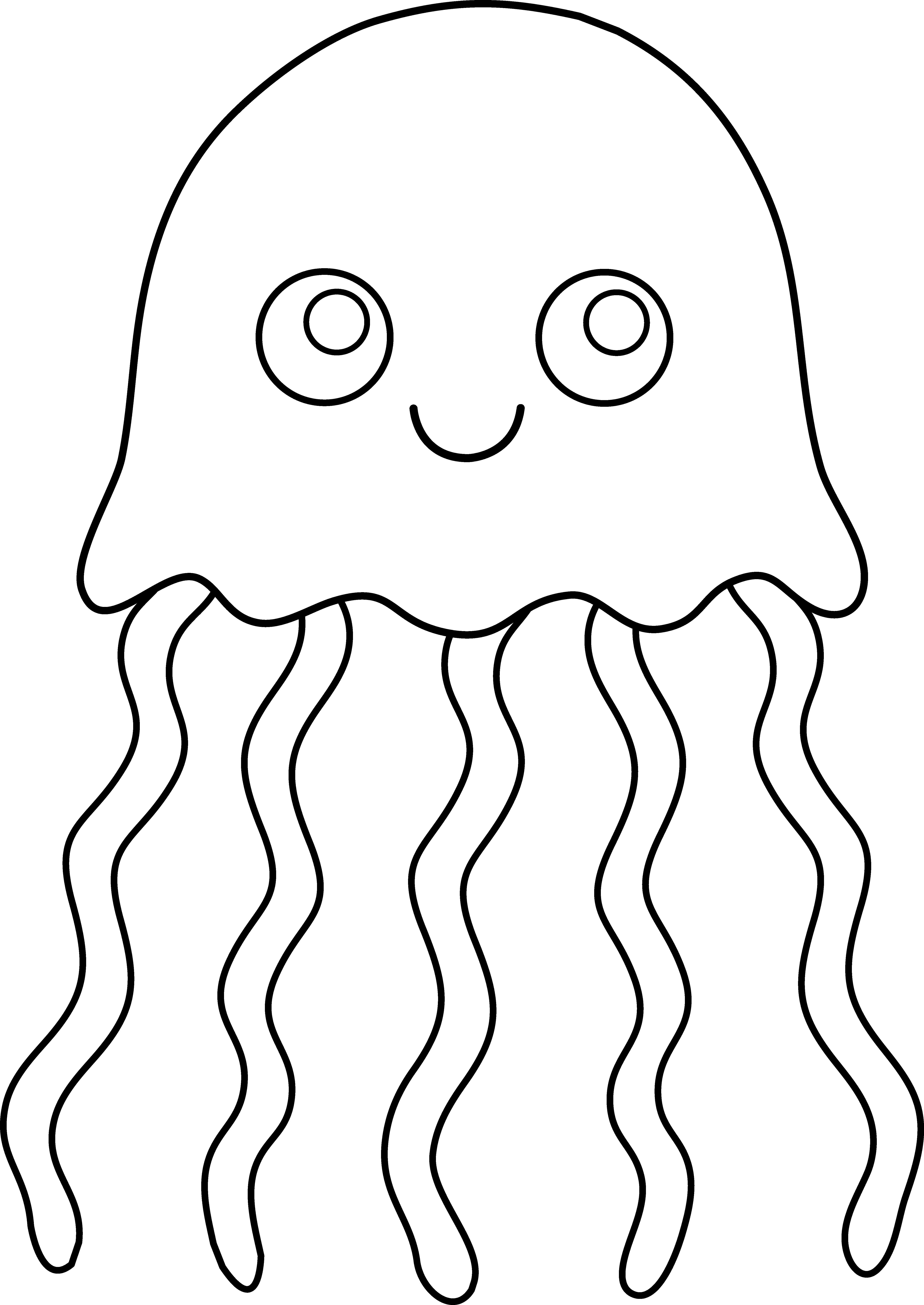 Cute Colorable Jellyfish - Cartoon Coloring Jellyfish Clipart (5267x7440), Png Download
