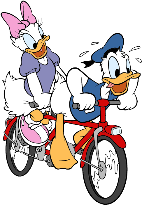 Donald Duck And Daisy Bike Clipart (494x710), Png Download